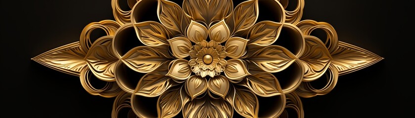 A golden symmetrical floral pattern with intricate details.