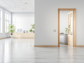 Fototapeta premium Serene empty interiors in clean tones and minimal furniture. Copyspace for customization