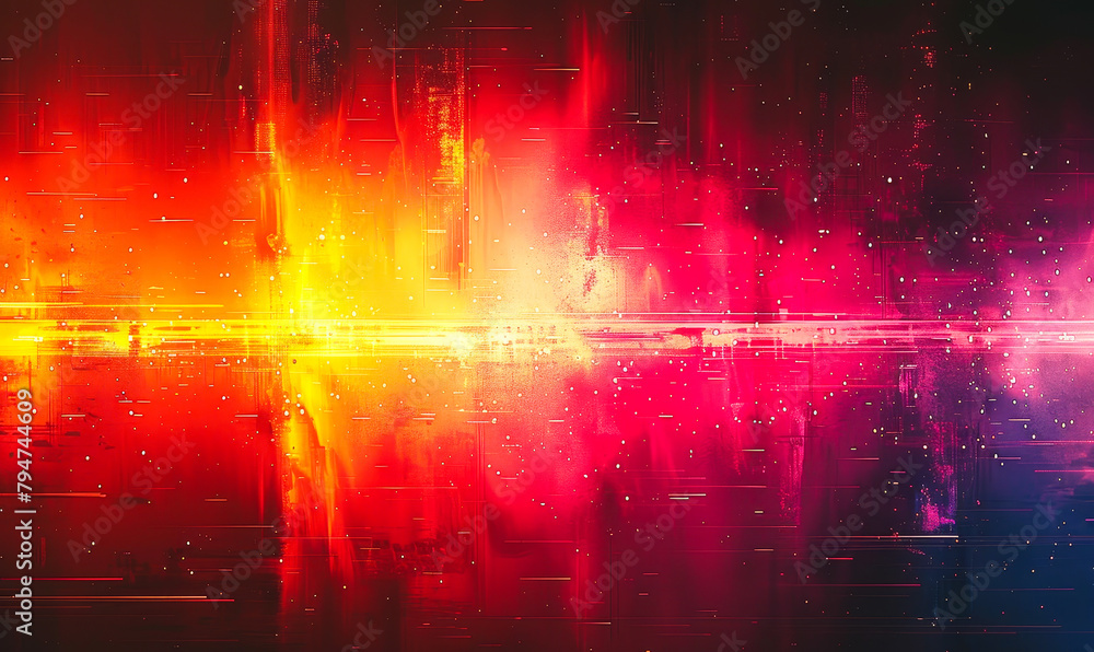 Poster Blurred Grainy Abstract Colorful Digital Noise Background - Gradient Lo-Fi Vintage Retro VHS Glitch Texture Pattern