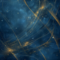 Blue backdrop enhanced by thin golden lines and textual space abstract - obrazy, fototapety, plakaty