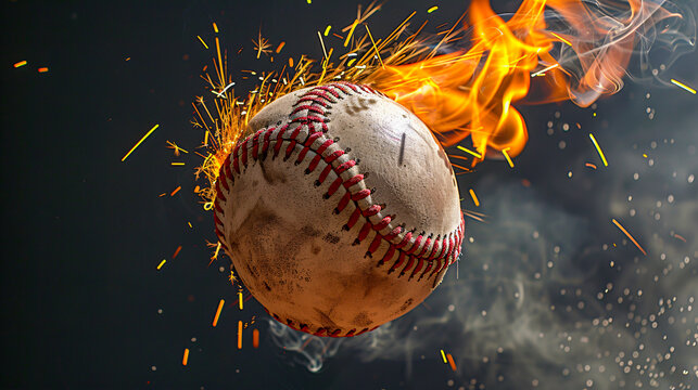 Flaming Baseball Concept, Symbol of Speed and Competition in Sports