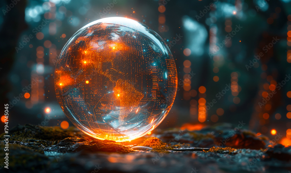 Aufkleber futuristic spherical ai assistant orb digital interface - tech software innovation concept