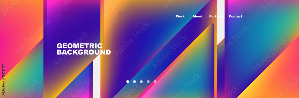 Aufkleber Vibrant colors like azure, electric blue, magenta, and violet create a dynamic backdrop of geometric shapes and lines, adding light and colorfulness to the design