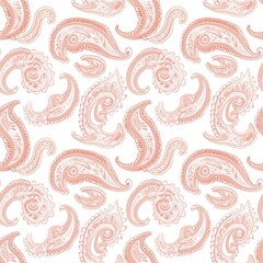Seamless fabric pattern. Paisley pattern, light coral color, fashionable luxury textile background wallpaper