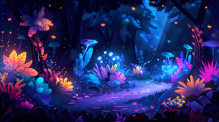 Mystical Neon Woodland Path