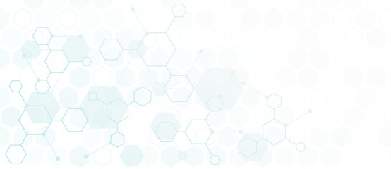 Abstract blue color background from hexagons and lines. Hexagonal chemical or biotechnology cover design.
