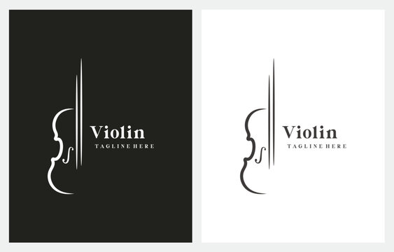 Violin Orchestra Fiddle Music Silhouette logo design vector icon