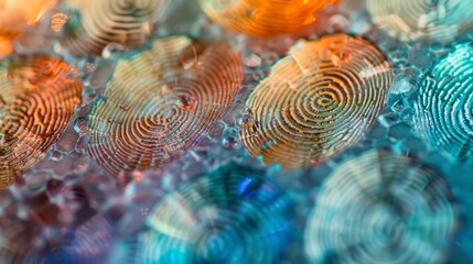Close view of a unique fingerprint pattern captured vividly on a glass surface, showcasing intricate details and textures
