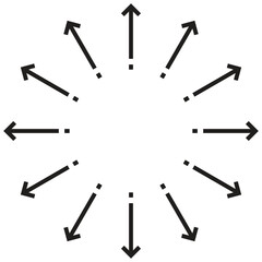 Arrows pointing in different directions. Arrows pointed to the center