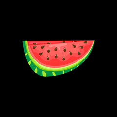 slice of watermelon. A slice of red-colored watermelon with brown seeds and with a green skin.