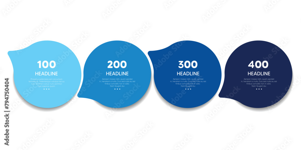 Poster 4 elements scheme, diagram. four empty connected circles. infographic template.
