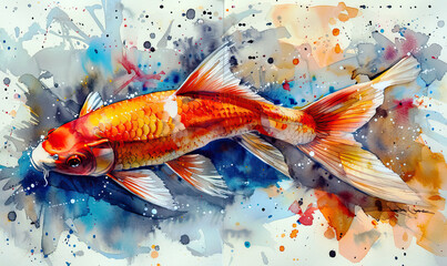 Vibrant Watercolor Koi Fish Artwork. Generate AI