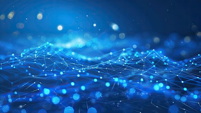 Blue abstract background with a network grid and particles connected