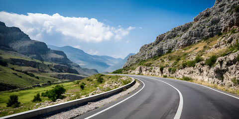 an image of a road in the mountains and lush greenery beauty background