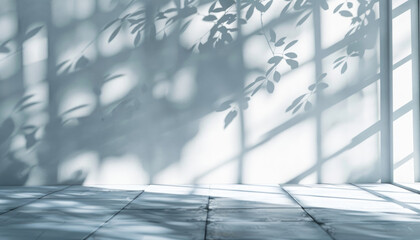 A white room with a window and a shadow of a tree on the wall by AI generated image