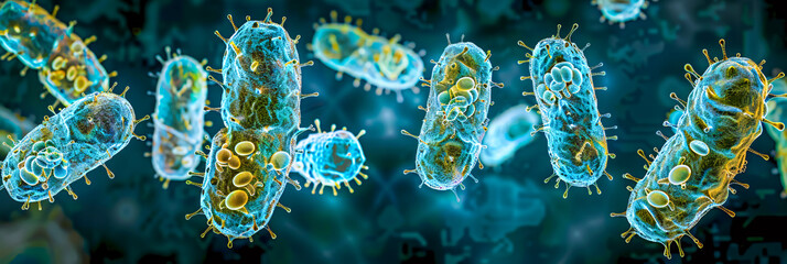 Microscopic view of bacteria and viruses. emphasizing the intricate and sometimes perilous world of microbiology and health