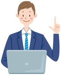 指差しするビジネスマン　ノートパソコンを使う会社員