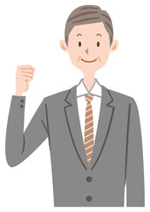ガッツポーズするスーツ姿の男性　中年　ミドル　会社員　ビジネスマン