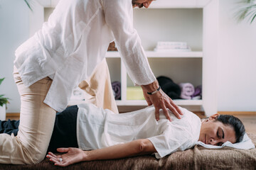 Woman Getting Shiatsu Back Massage. - 794754255