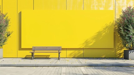 Blank mockup of a construction site hoarding with a bright yellow background and constructionthemed illustrations attracting attention and curiosity. . - Powered by Adobe