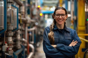 Fototapeta premium Empowered Woman: A Manufacturing Engineer's Portrait