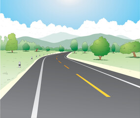 The road to mountain vector cartoon background color freehand drawn