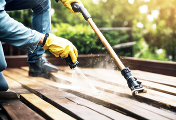 'surface terrace wooden cleaner pressure water high washer power cleaning man equipment home dirty wood spray clean deck house industrial floor business jet tool professional laundered wet job'
