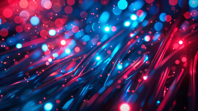 Data cables transferring at high speed abstract concept with blue and red tones