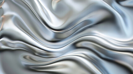 Luxurious silver silk fabric flowing with graceful waves and a refined sheen