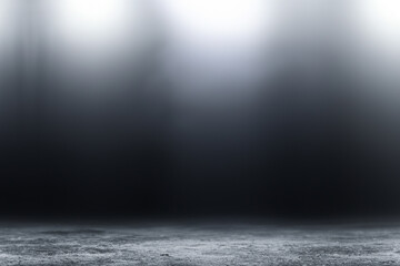 Abstract image of dark room concrete floor. Black room placement.Panoramic view of the abstract fog.