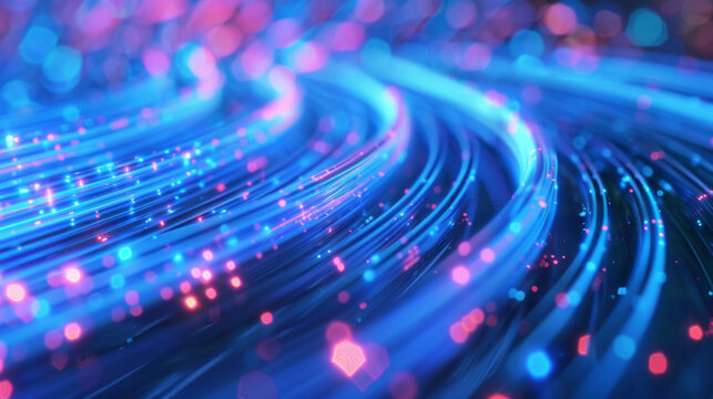 Data cables transferring at high speed abstract concept with blue and pink tones