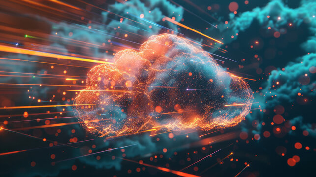A futuristic cloud with high speed data transfer lines depicting fast connections