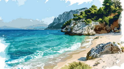 Fototapeta na wymiar Beautiful wild beach with turquoise water 