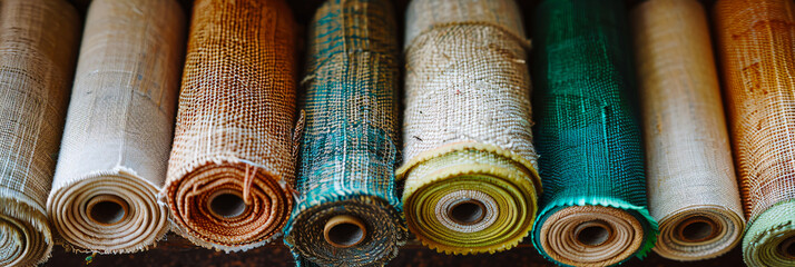 Variety of colorful fabric rolls. representing the diversity and creativity found in textile design and fashion