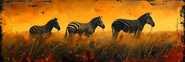 Foto op Canvas horse in the sunset, Zebras grazing in high grass. Wildlife scene fro  © baloch