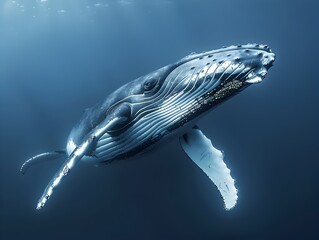 Majestic Humpback Whale Breaching the Tranquil Ocean Depths,Showcasing the Power and Grace of the Largest Marine Mammals