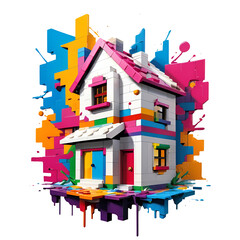 Graffiti abstract House lego logo, modern art, for t-shirt