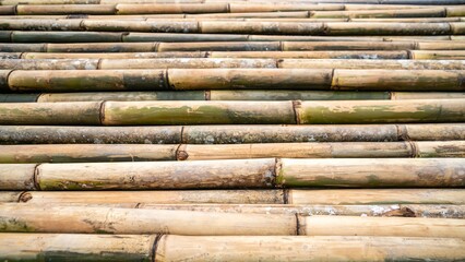 A pile of bamboo poles with holes in the middle.