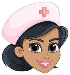 Vector illustration of a smiling nurse in pink.