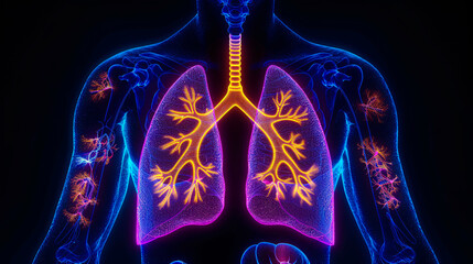 Human anatomy focus on the lungs. depicting health issues and medical science with detailed biological illustration - obrazy, fototapety, plakaty
