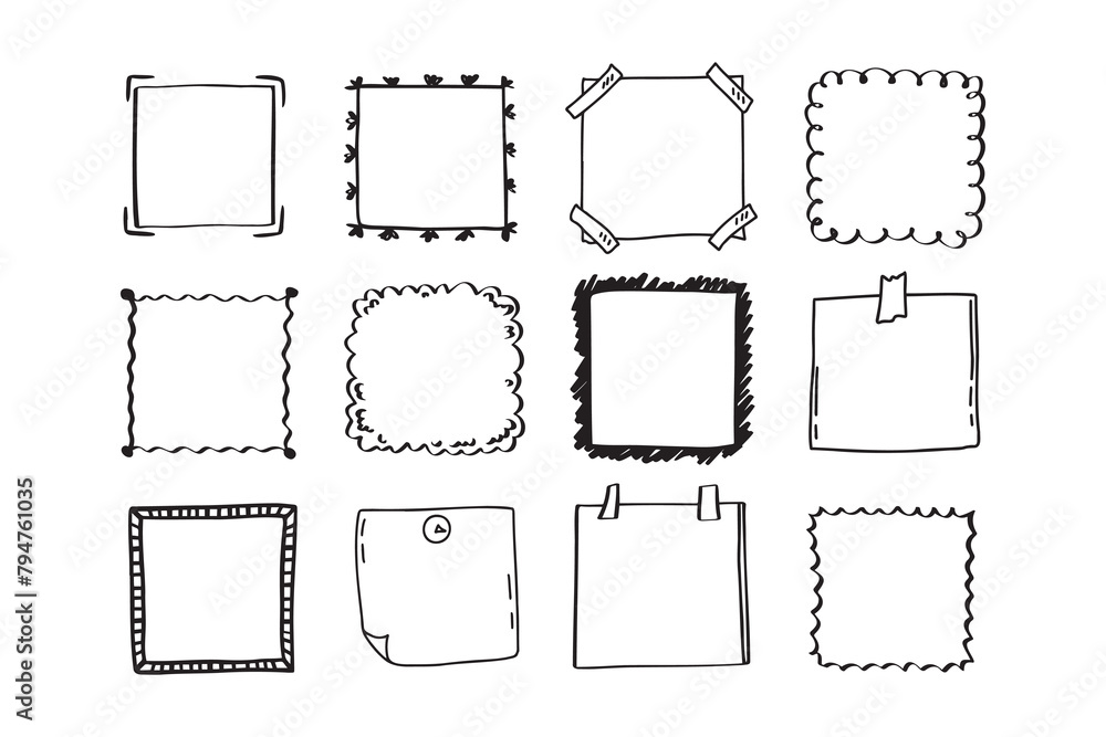 Aufkleber handdrawn set of square scribbles frame. doodle line empty frames