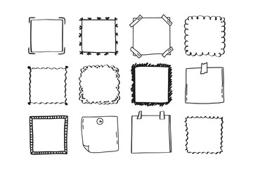 Handdrawn set of square scribbles frame. Doodle line empty frames