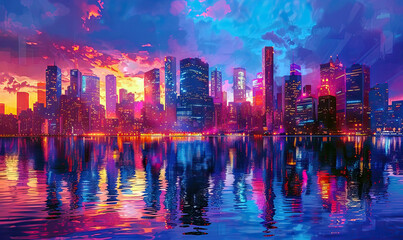 Vibrant City Skyline at Sunset. Generate AI