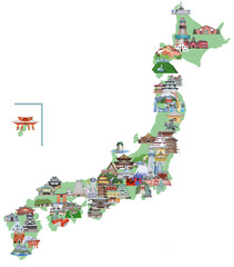 日本列島観光地イラストマップ　グリーン編