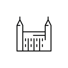 Castle icon. Simple icon depicting a medieval castle with towers, suitable for historical content, fantasy themes, and travel guides. Vector illustration