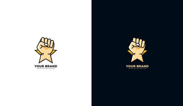 Star power logo. Star, hand, labor day icon. Vector illustration design