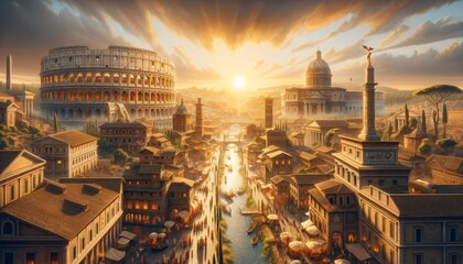 Envision of ancient Rome at its zenith during the reign of Emperor Augustus - obrazy, fototapety, plakaty