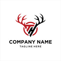 TH Letter Deer Antlers Logo Design Vector Icon Graphic Illustration, design inspiration.