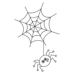Spider with spider web hand drawn vector illustration in line stroke design