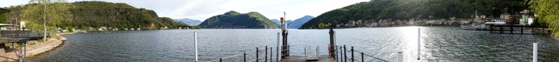 Panorama picture of Lake Lugano with Porto Ceresio and Morcote.